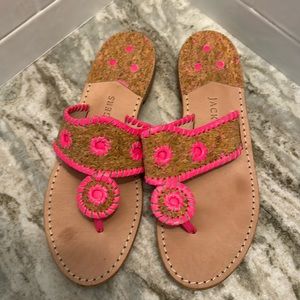 Jack Roger cork sandals with neon pink trim